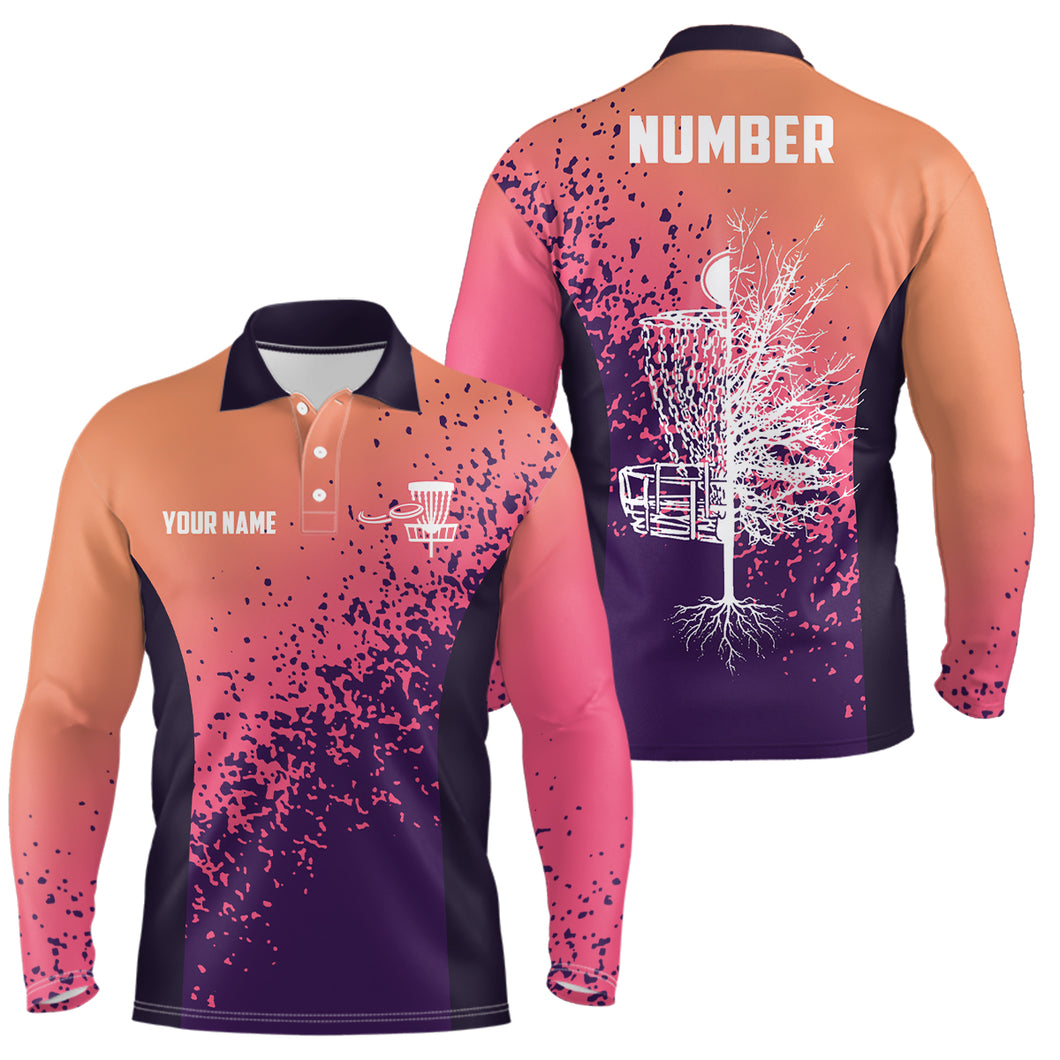 Personalized Disc Golf Gradient Sunset Paint Men Polo Shirt Custom Disc Golf Shirts For Men LDT0702