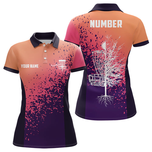 Personalized Disc Golf Gradient Sunset Paint Polo Shirt Custom Disc Golf Shirts For Women LDT0702