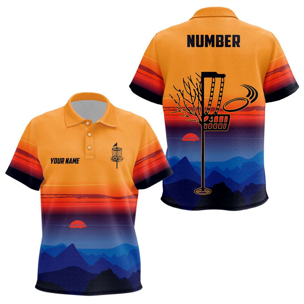 Mountain Colorful Sunset Landscape Unisex Kids Disc Golf Polos Custom Disc Golf Shirt For Kid LDT0692