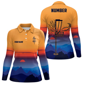 Mountain Colorful Sunset Landscape Womens Disc Golf Polos Custom Disc Golf Shirt For Women LDT0692