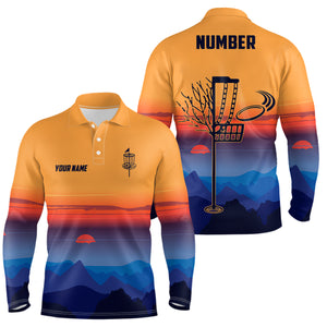 Mountain Colorful Sunset Landscape Mens Disc Golf Polos Custom Disc Golf Shirt For Men LDT0692