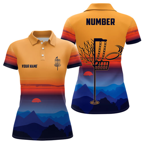 Mountain Colorful Sunset Landscape Womens Disc Golf Polos Custom Disc Golf Shirt For Women LDT0692
