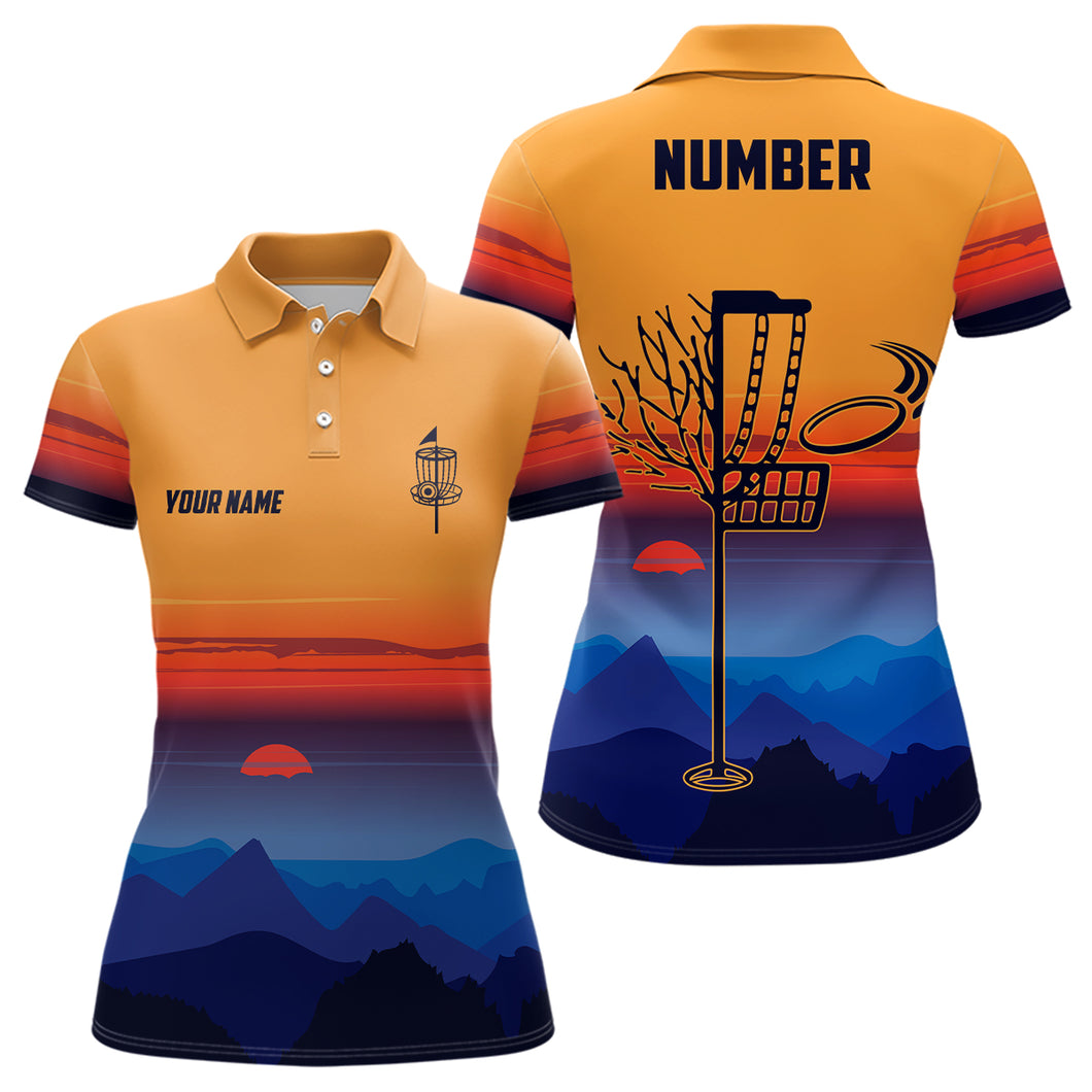 Mountain Colorful Sunset Landscape Womens Disc Golf Polos Custom Disc Golf Shirt For Women LDT0692