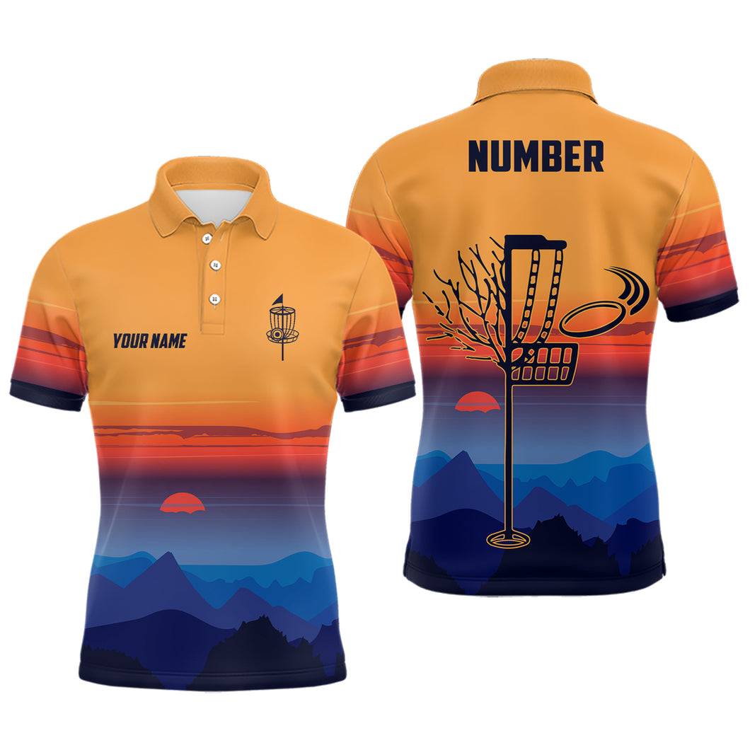 Mountain Colorful Sunset Landscape Mens Disc Golf Polos Custom Disc Golf Shirt For Men LDT0692