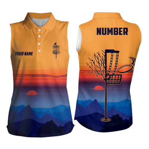 Mountain Colorful Sunset Landscape Disc Golf Womens Sleeveless Polos Custom Disc Golf Shirt For Women LDT0692