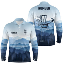 Load image into Gallery viewer, Blue Mountain Landscape Disc Golf Mens Polo Shirt Custom Winter Disc Golf Shirt For Men LDT0693