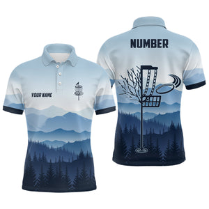 Blue Mountain Landscape Disc Golf Mens Polo Shirt Custom Winter Disc Golf Shirt For Men LDT0693