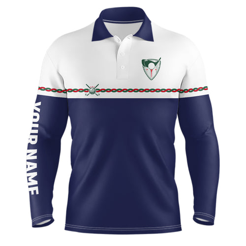 Personalized Mens Golf Polo Shirts Custom Name Navy White Golf Shirts For Men Cool Golf Gifts LDT0383