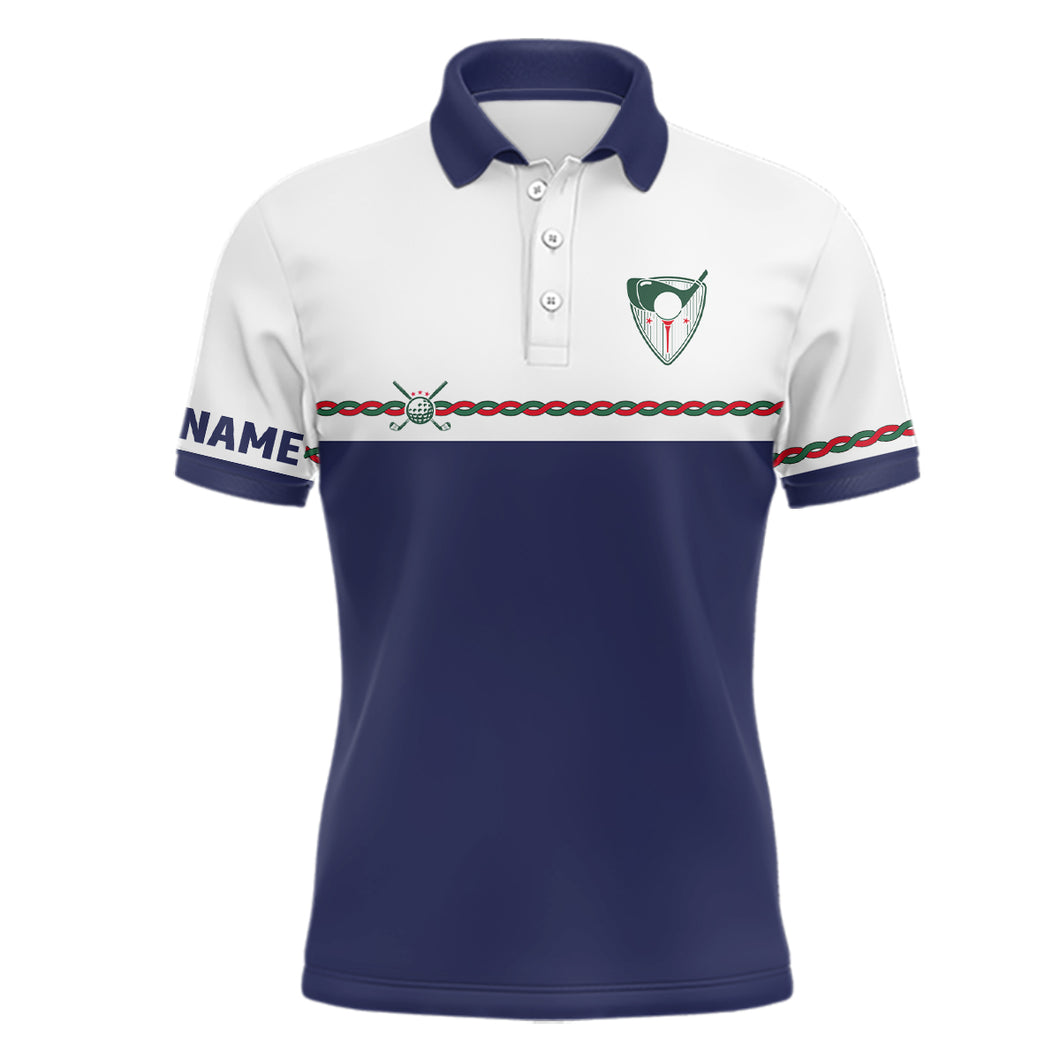 Personalized Mens Golf Polo Shirts Custom Name Navy White Golf Shirts For Men Cool Golf Gifts LDT0383