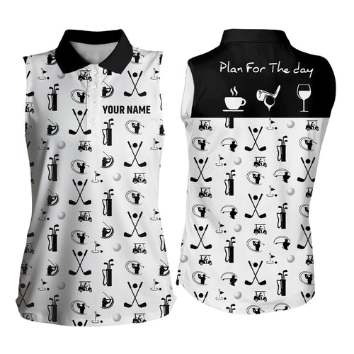 Black White Plan For The Day Golf Icons Sleeveless Polo Shirt Custom Golf Shirts For Women Golf Gifts LDT0392