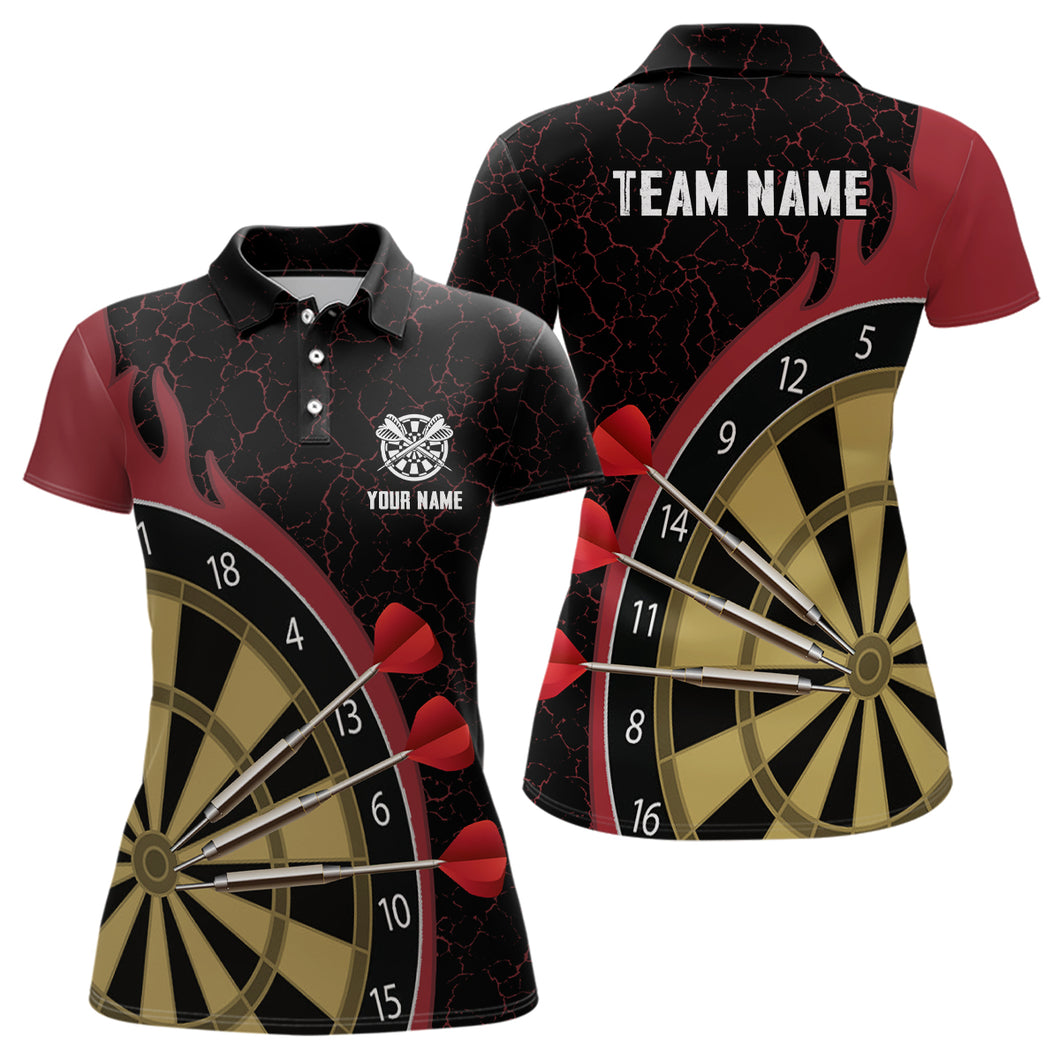 Personalized Darts Set Red Fire Flame Polo Shirt Custom Darts Shirt For Women Dart Jersey LDT0396