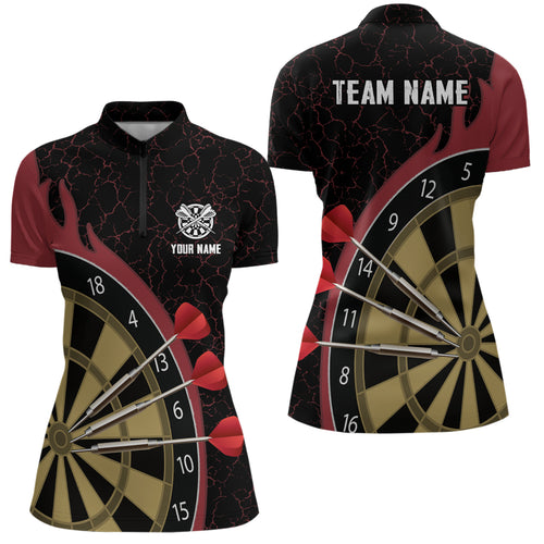 Personalized Darts Set Red Fire Flame Quarter-Zip Shirt Custom Darts Jersey For Women LDT0396