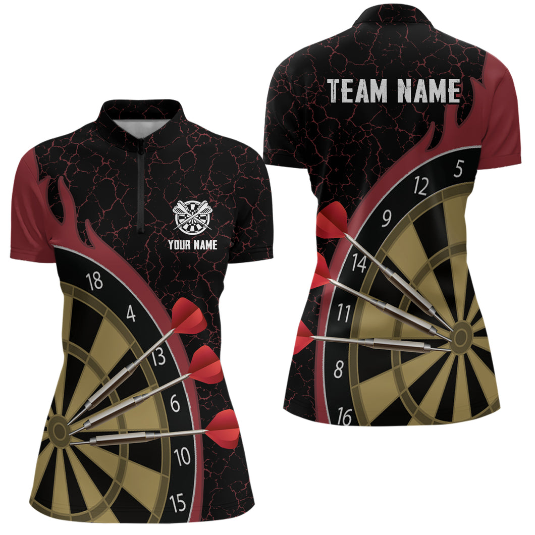 Personalized Darts Set Red Fire Flame Quarter-Zip Shirt Custom Darts Jersey For Women LDT0396