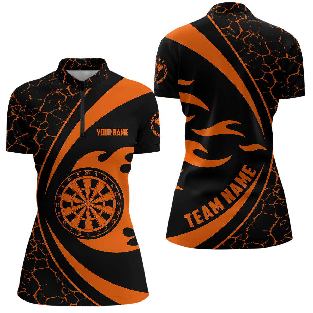 Personalized Orange Fire Flame Darts Quarter Zip Shirt Darts Shirt For Women Darts Jersey LDT0711