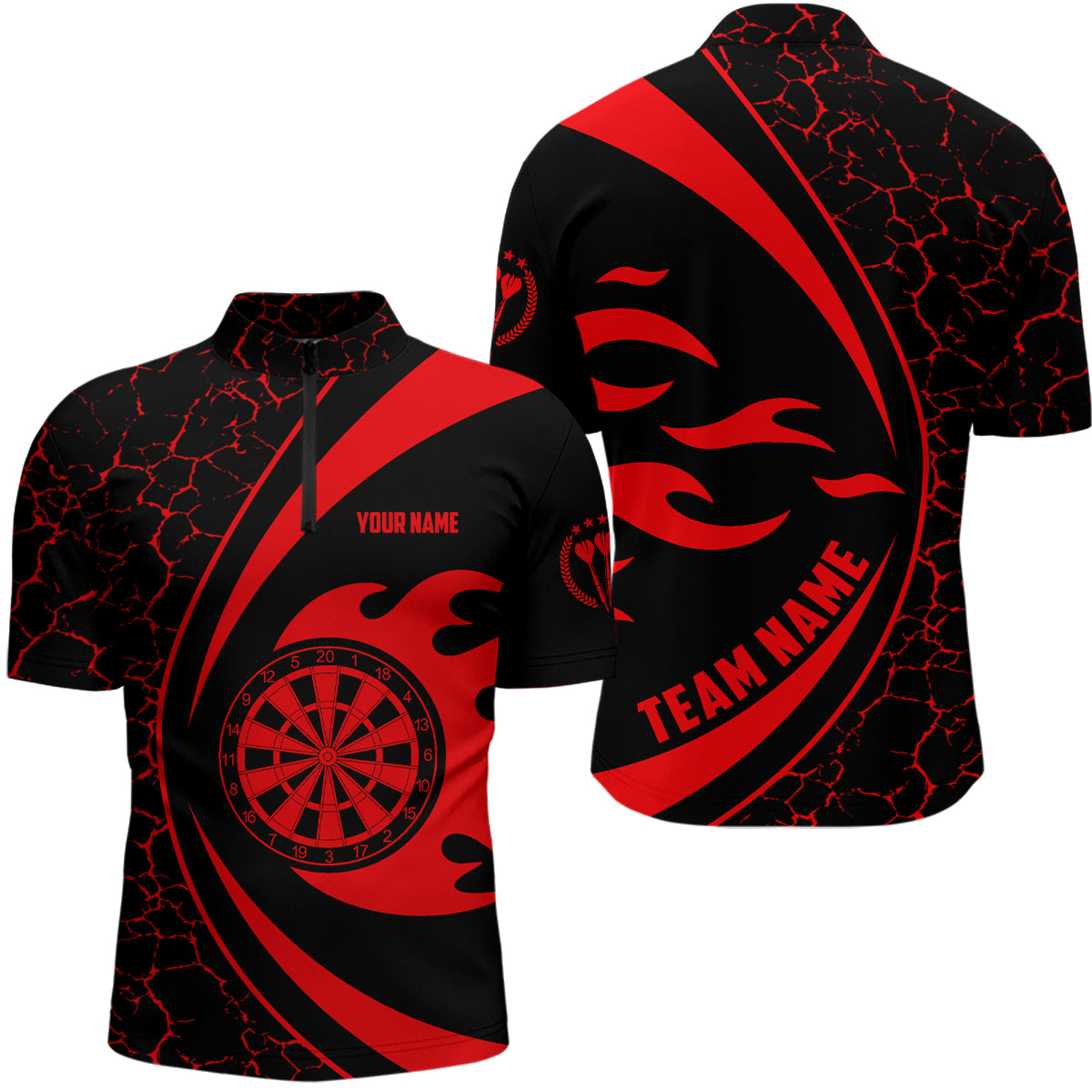 Personalized Red Fire Flame Darts Quarter Zip Shirt Darts Shirt For Men Darts Team Jersey LDT0712