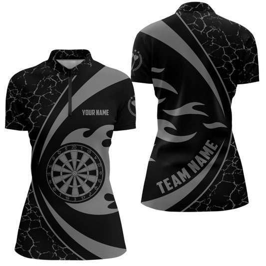 Personalized Grey Fire Flame Dart Quarter-Zip Shirt Darts Shirt For Women Dart Team Jersey LDT0713