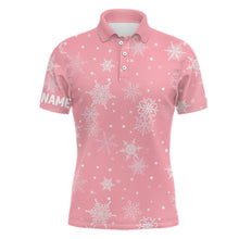 Load image into Gallery viewer, Snowflakes Christmas Golf Mens Polo Shirt Custom Name Pink Golf Shirts For Men Cute Golf Gifts LDT0921