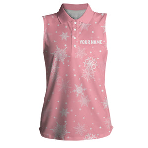 Snowflakes Christmas Womens Sleeveless Polo Shirt Custom Pink Golf Shirts For Women Cute Golf Gifts LDT0921