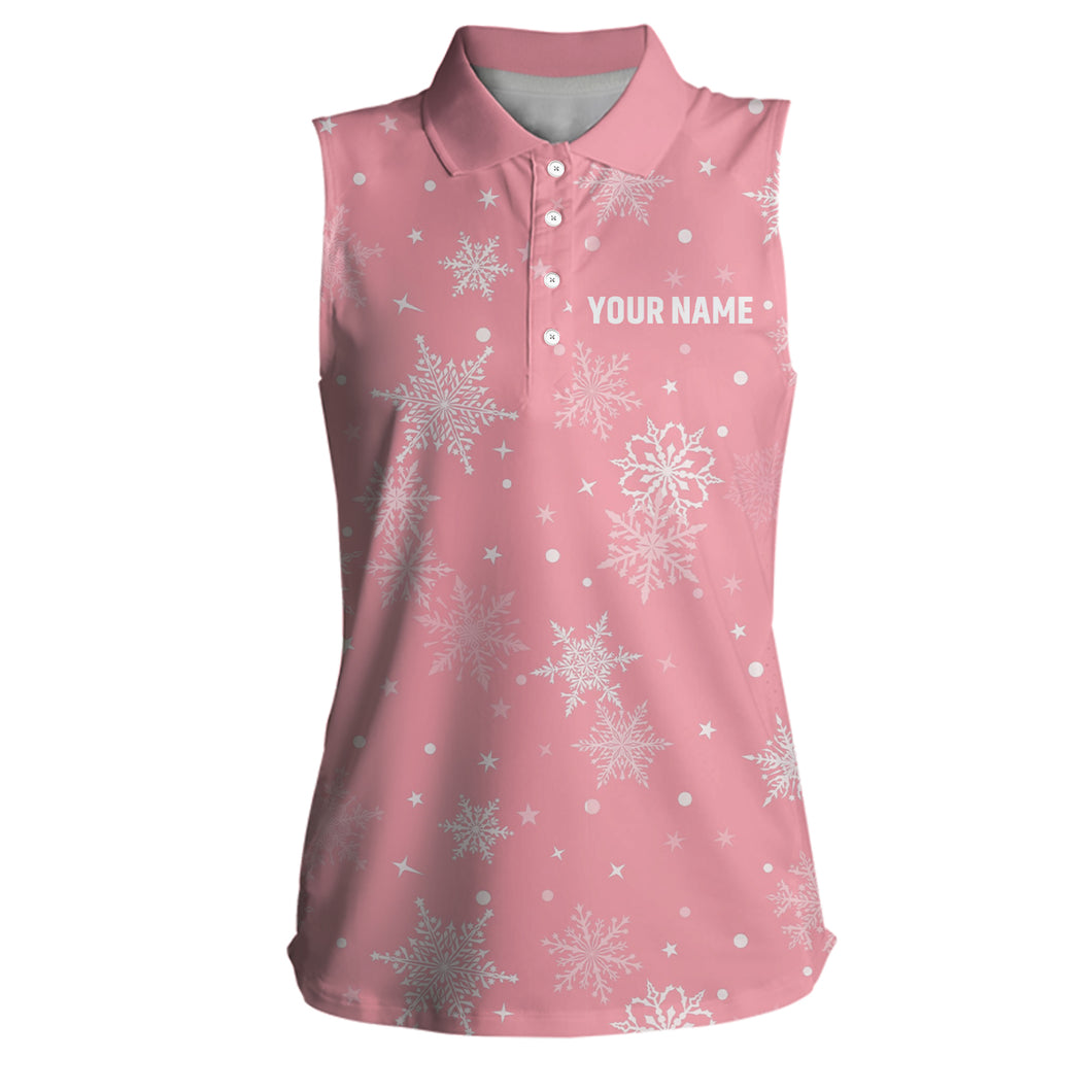 Snowflakes Christmas Womens Sleeveless Polo Shirt Custom Pink Golf Shirts For Women Cute Golf Gifts LDT0921