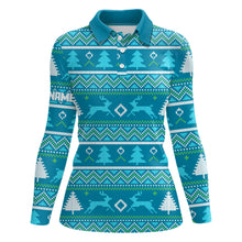 Load image into Gallery viewer, Blue Knitted Christmas Trees Golf Polo Shirts Personalized Winter Xmas Golf Outfits For Women LDT0922