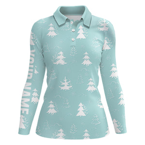 Christmas Trees And Snowflake Mint Golf Polo Shirt Custom Xmas Golf Tops For Women Golf Gifts LDT0927