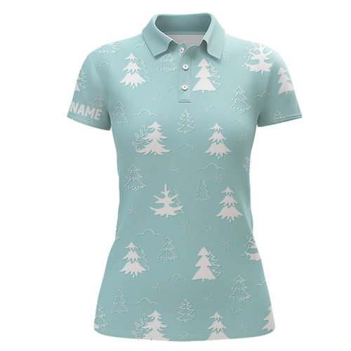 Christmas Trees And Snowflake Mint Golf Polo Shirt Custom Xmas Golf Tops For Women Golf Gifts LDT0927