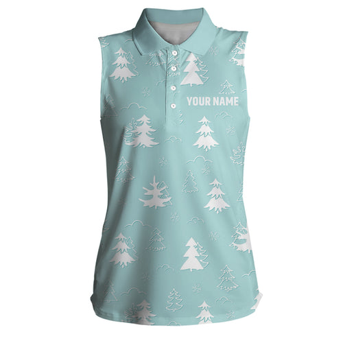 Womens Sleeveless Polo Shirt Christmas Trees & Snowflakes Mint Custom Golf Tops For Women Golf Gifts LDT0927