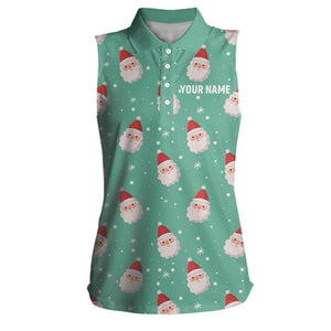 Womens Sleeveless Polo Shirt Cute Santa Mint Christmas Custom Funny Golf Shirts For Women Golf Gifts LDT0928