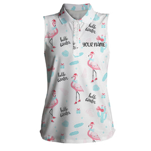 Womens Sleeveless Polo Shirt Winter Flamingo Christmas Womens Funny Golf Tops Golf Gifts For Ladies LDT0929