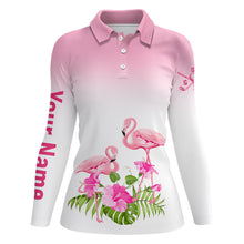 Load image into Gallery viewer, Personalized Pink Flamingo Tropical Womens Golf Polo Shirt Custom Cute Golf Shirts For Women LDT0931