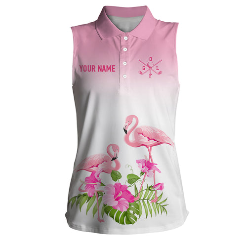 Personalized Pink Flamingo Tropical Womens Sleeveless Polo Shirt Custom Cute Golf Shirts For Women LDT0931