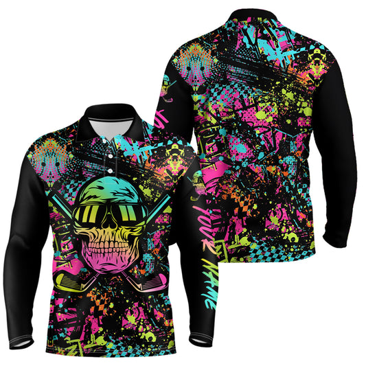 Skull Graffiti Mens Golf Polo Shirts, Custom Colorful Skull Golf Shirts For Men, Best Golf Gifts LDT0138