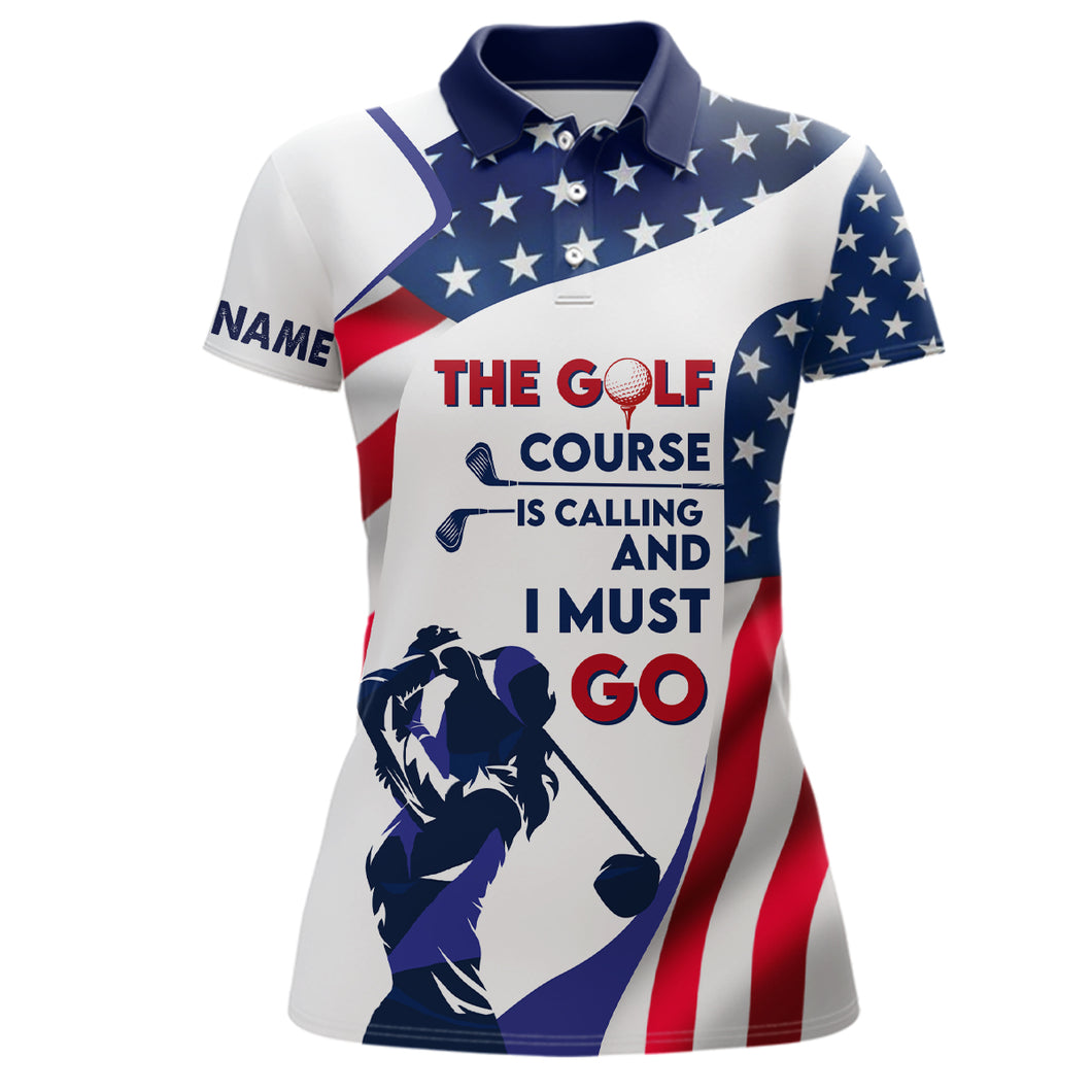 3D American Flag Womens Golf Polo Shirts Custom Patriotic Golf Shirts For Womens, Golf Gifts LDT0140