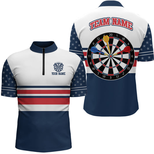 Personalized American Flag Dartboard Quarter-Zip Shirt Patriotic Darts Jersey For Men LDT0410