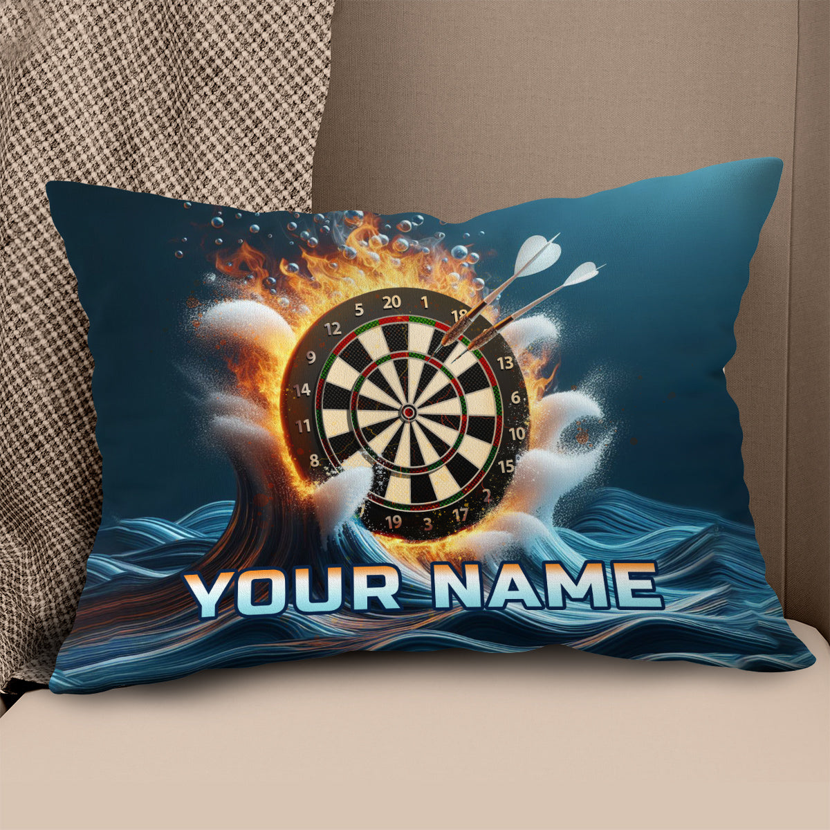 Fire And Water Dartboard Custom Throw Pillow Personalized Darts Gifts LDT1152