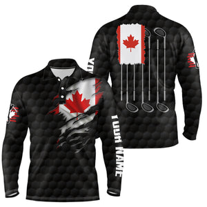 3D Canada Flag Black Mens Golf Polo Shirt Red Maple Leaf Golf Tops For Men Patriotic Golf Gifts LDT1483