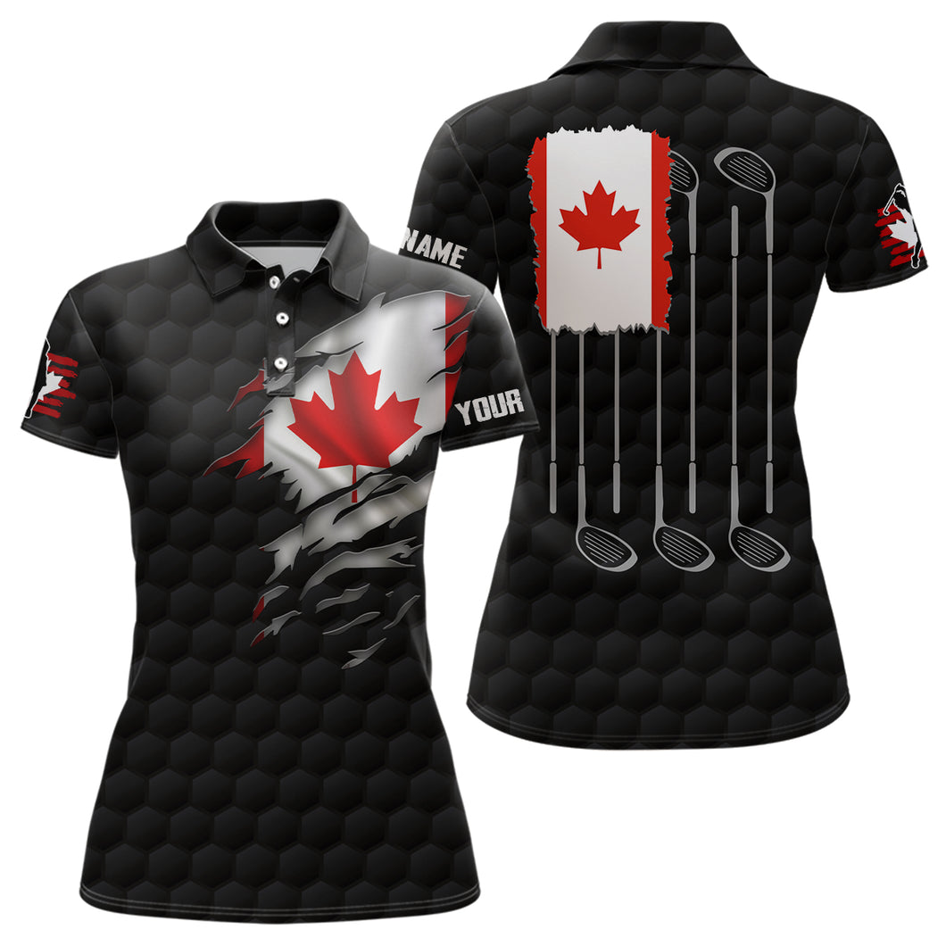 3D Canada Flag Black Golf Polo Shirts Red Maple Leaf Golf Tops For Women Patriotic Golf Gifts LDT1483
