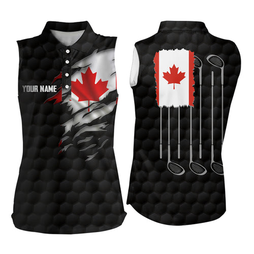 Canada Flag Black Womens Sleeveless Polo Shirt Red Maple Leaf Golf Tops For Women Patriotic Golf Gift LDT1483