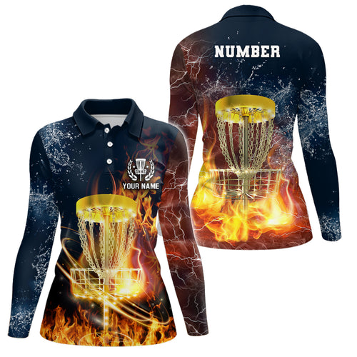 Fire And Water Womens Disc Golf Polo Shirt Lightning Golf Shirts For Women, Disc Golf Gifts LDT0150