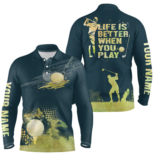 Mens Golf Artistic Wet Paint Polo Shirt, Personalized Dark Green Golf Shirts For Mens Golfing Gifts LDT0143