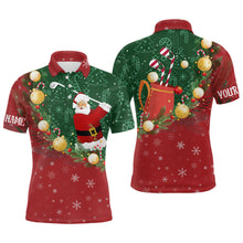 Load image into Gallery viewer, Santa Playing Golf Red Green Christmas Mens Golf Polo Shirt Custom Golf Shirts For Men Golf Gifts LDT0943