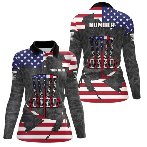 American Flag Disc Golf Basket Customized Patriotic Disc Golf Shirts For Women Retro Golf Top LDT0948