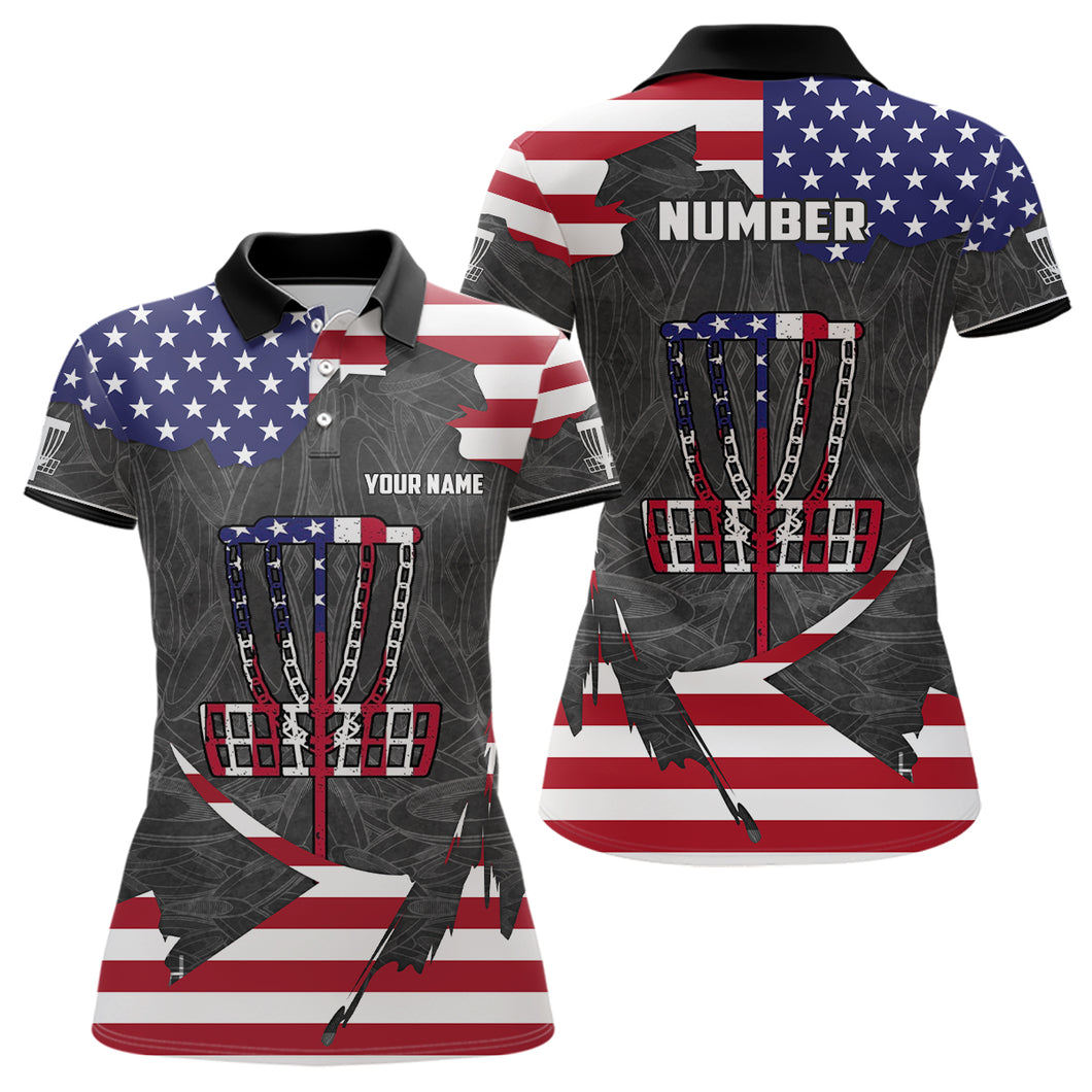 American Flag Disc Golf Basket Customized Patriotic Disc Golf Shirts For Women Retro Golf Top LDT0948