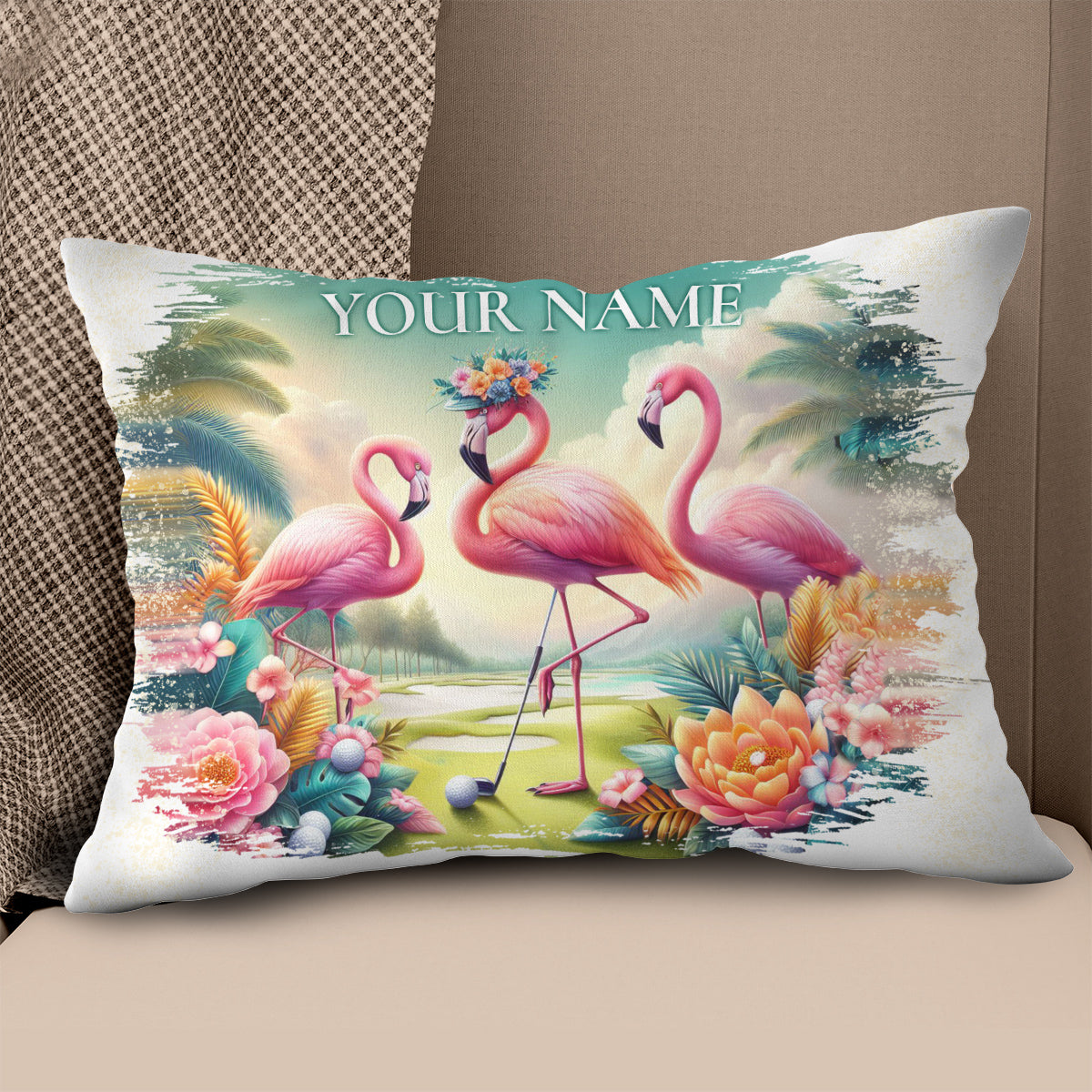 Golf Flamingo Tropical Custom Pillow Personalized Golf Gifts For Golfer LDT1171