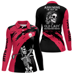 Red And Black Womens Skull Golf Polo Shirts Custom Golf Polos For Women, Crazy Golf Gifts LDT0152