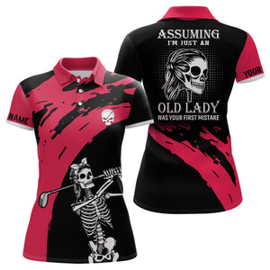 Red And Black Womens Skull Golf Polo Shirts Custom Golf Polos For Women, Crazy Golf Gifts LDT0152