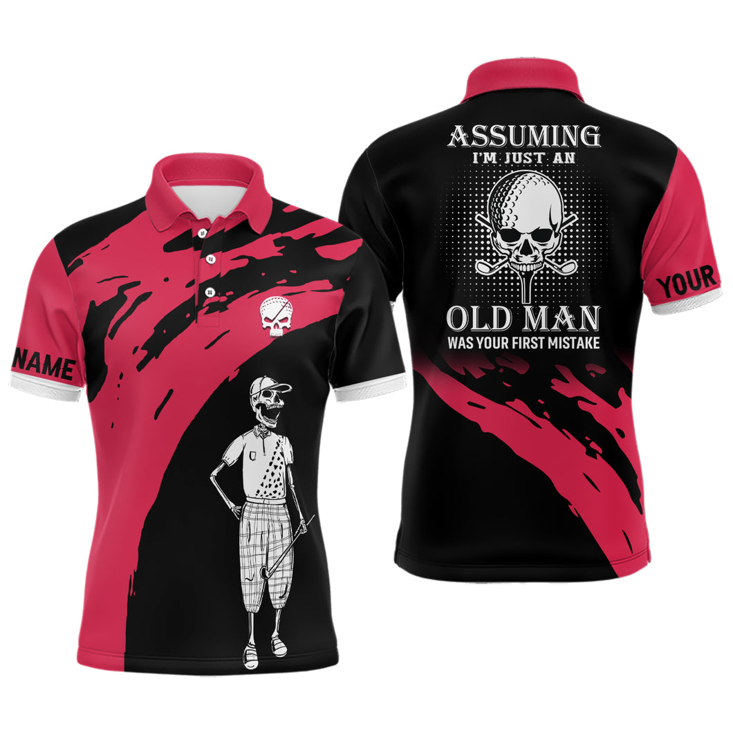 Red And Black Mens Skull Golf Polo Shirts Personalized Golf Polos For Men, Crazy Golf Gifts LDT0152