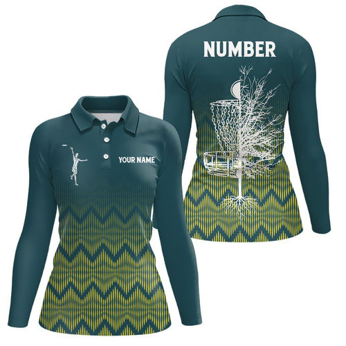 Personalized Womens Disc Golf Polo Shirt Gradient Green Geometric Disc Golf Shirts For Women LDT0724