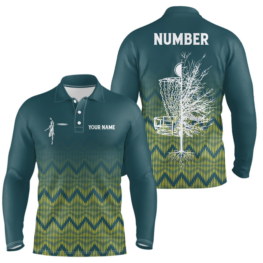 Personalized Mens Disc Golf Polo Shirt Gradient Green Geometric Disc Golf Shirts For Men LDT0724