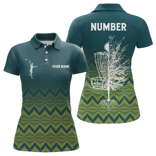 Personalized Womens Disc Golf Polo Shirt Gradient Green Geometric Disc Golf Shirts For Women LDT0724
